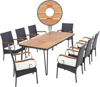 Tangkula Salon de jardin en rotin pour 8 personnes, table en bois d'acacia