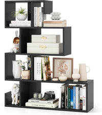 Tangkula S-Shaped Bookshelf, 5-Tier Modern Geometric Stepped Bookcase with Anti-Tipping Kits