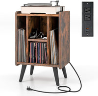 Tangkula Record Player Stand w/Charging Station & USB Ports, Nightstand Sofa Side Table, 27" H