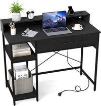 Tangkula Petit bureau d'ordinateur 42" avec prises de courant, étagère supérieure, tiroir et 2 étagères ouvertes