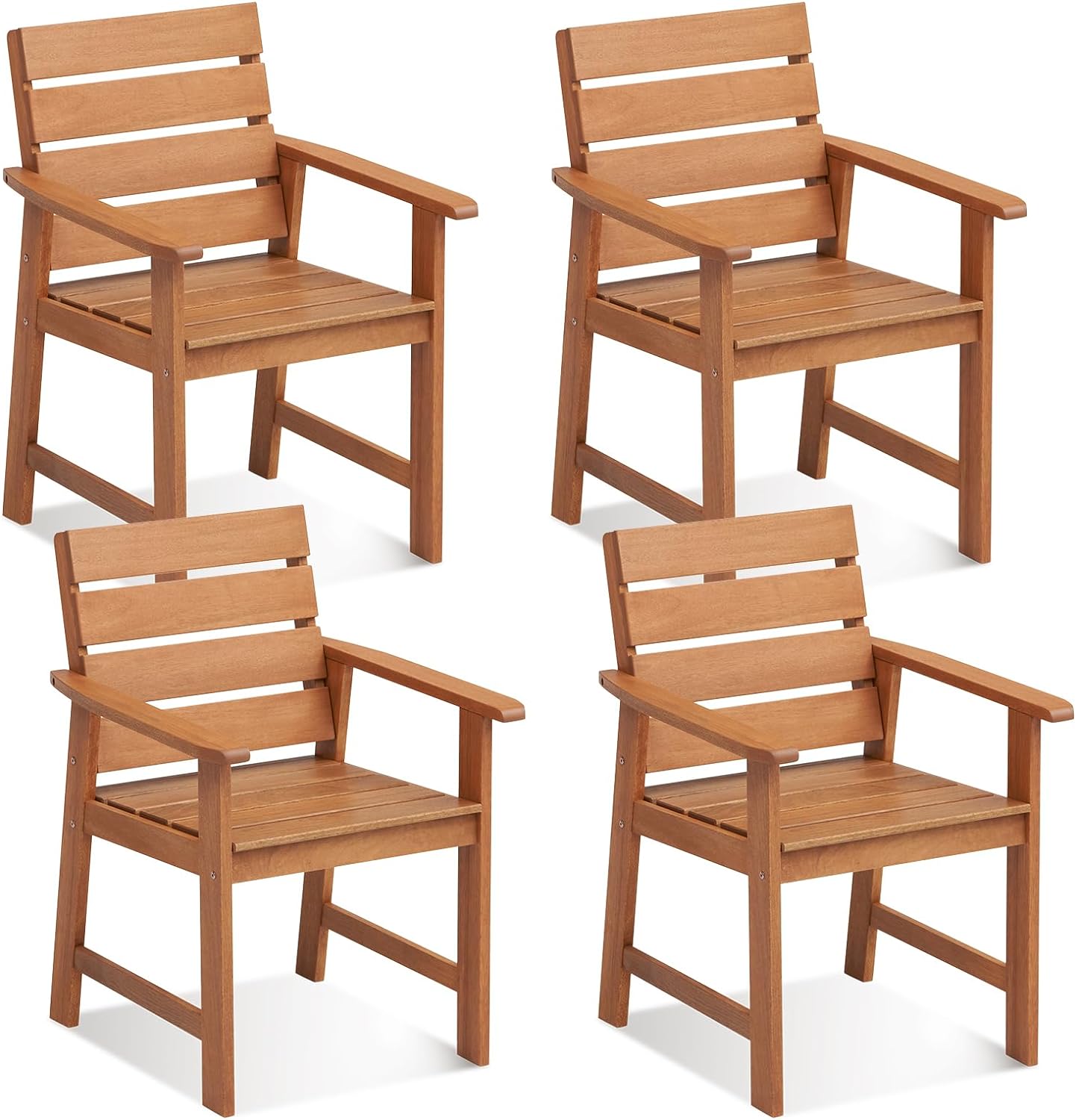 Tangkula Set of 2 Hardwood Patio Dining Chair, Wood Dining Armchairs with Breathable Slatted Seat & Inclined Backrest