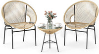 Ensemble de mobilier de patio extérieur 3 pièces, Ensemble de chaises Acapulco avec corde en plastique, Table en verre trempé