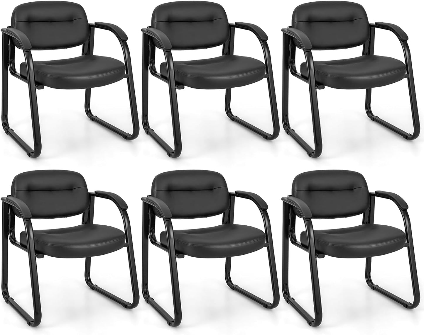 Tangkula Waiting Room Guest Chairs, Office Reception Chairs with Sled Base & Padded Arm Rest (Black)