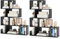 Tangkula S-Shaped Bookshelf, 5-Tier Modern Geometric Stepped Bookcase with Anti-Tipping Kits