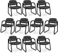 Tangkula Waiting Room Guest Chairs, Office Reception Chairs with Sled Base & Padded Arm Rest (Black)