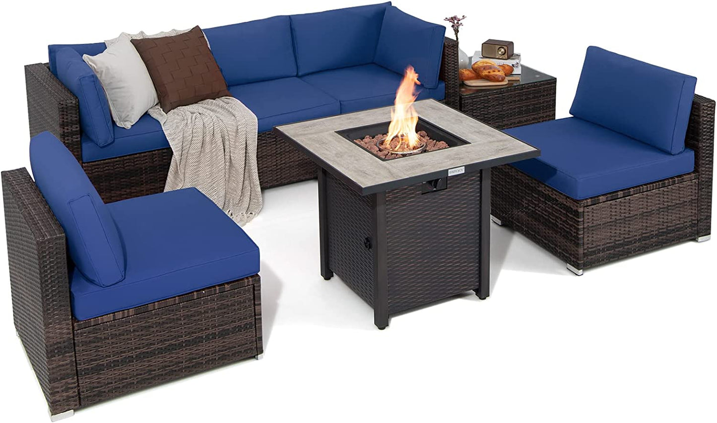 Ensemble de meubles de patio 7 pièces Tangkula avec table brasero, table brasero au propane 30 pouces 50 000 BTU