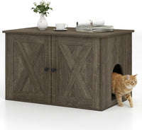 Tangkula Cat Litter Box Enclosure | Hidden Cat Washroom Cabinet with Double Doors