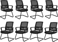 Tangkula Mid Mesh Back Office Guest Chair Chair W/Adjustable Lumbar Support & Sled Base