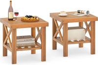 Tangkula Outdoor Side Table with Storage Shelf for Small Space