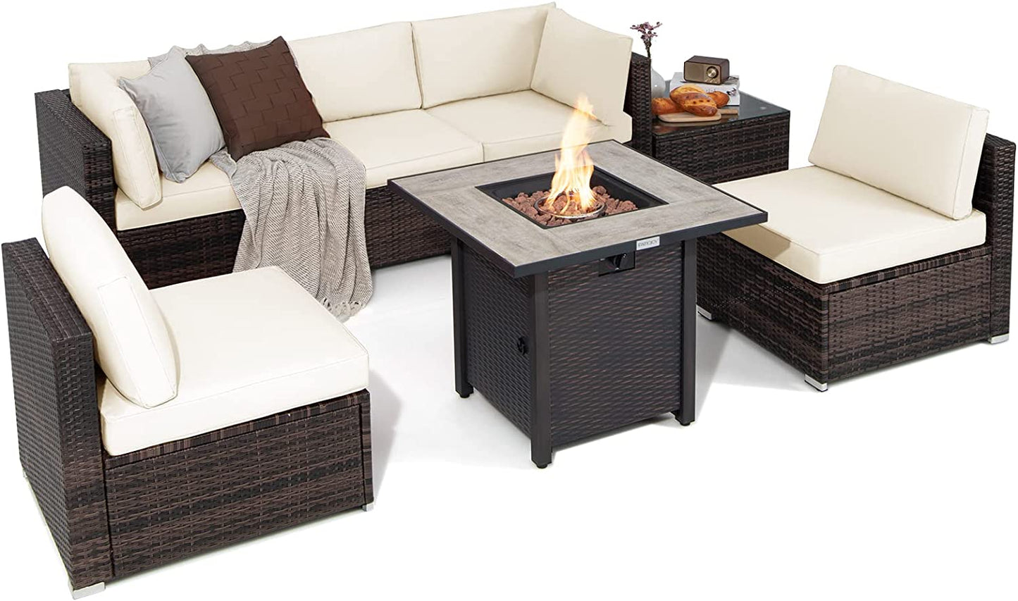 Ensemble de meubles de patio 7 pièces Tangkula avec table brasero, table brasero au propane 30 pouces 50 000 BTU
