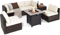 Ensemble de meubles de patio 7 pièces Tangkula avec table brasero, table brasero au propane 30 pouces 50 000 BTU