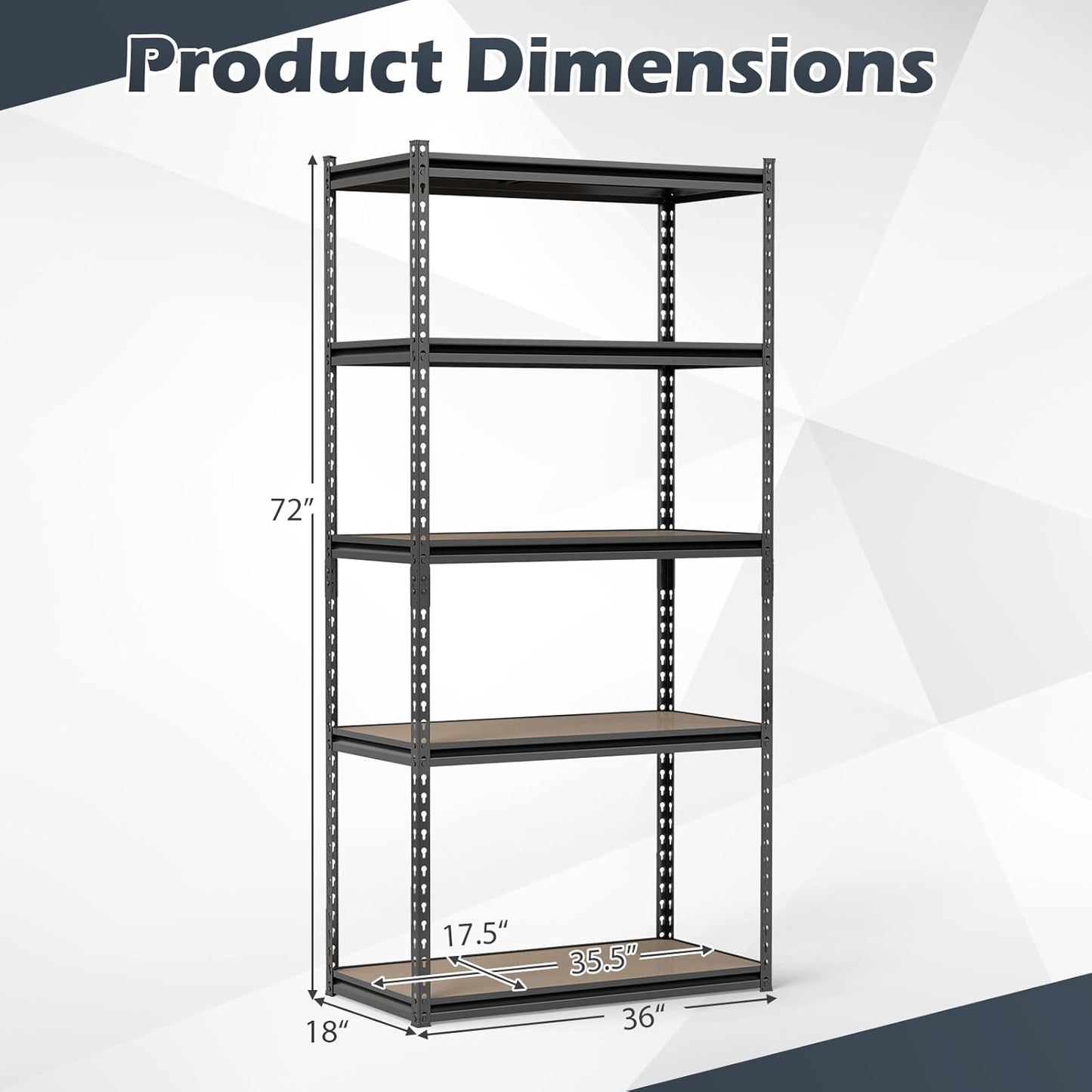 Tangkula 5-Tier Metal Storage Shelves with Adjustable Racks (1/2/3/4)