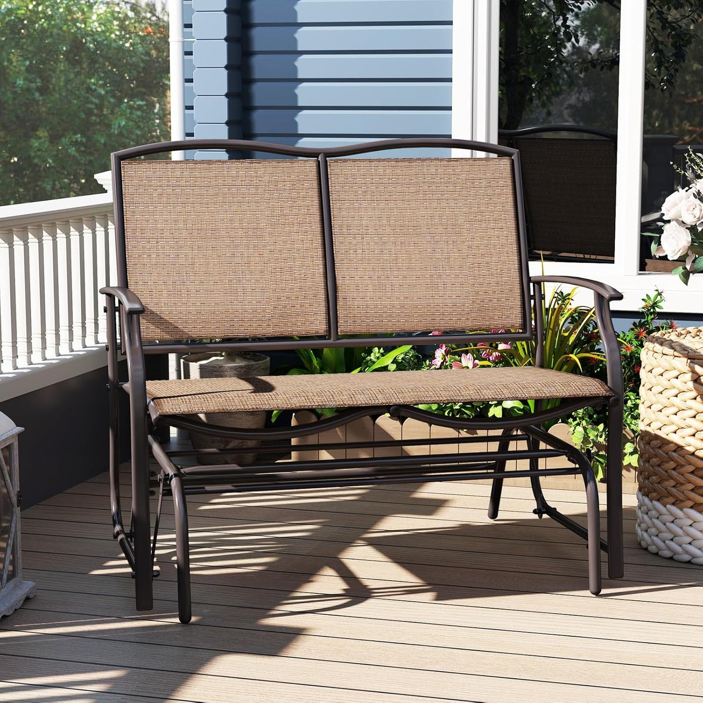 2-Person Patio Swing Glider Bench, Outdoor Rocker Glider Loveseat Chair