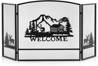 Tangkula 52 x 31 Inch Fireplace Screen, 3-Panel Folding Spark Guard w/Natural Scenery & Moose Pattern