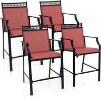 Tangkula Outdoor Bar Stools Set of 2/4, Heavy-Duty Patio Stools & Bar Chairs with Footrest & Armrests