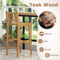 Tangkula Teak Wood Bar Stool, 30” Bar Chair with Footrest & Backrest