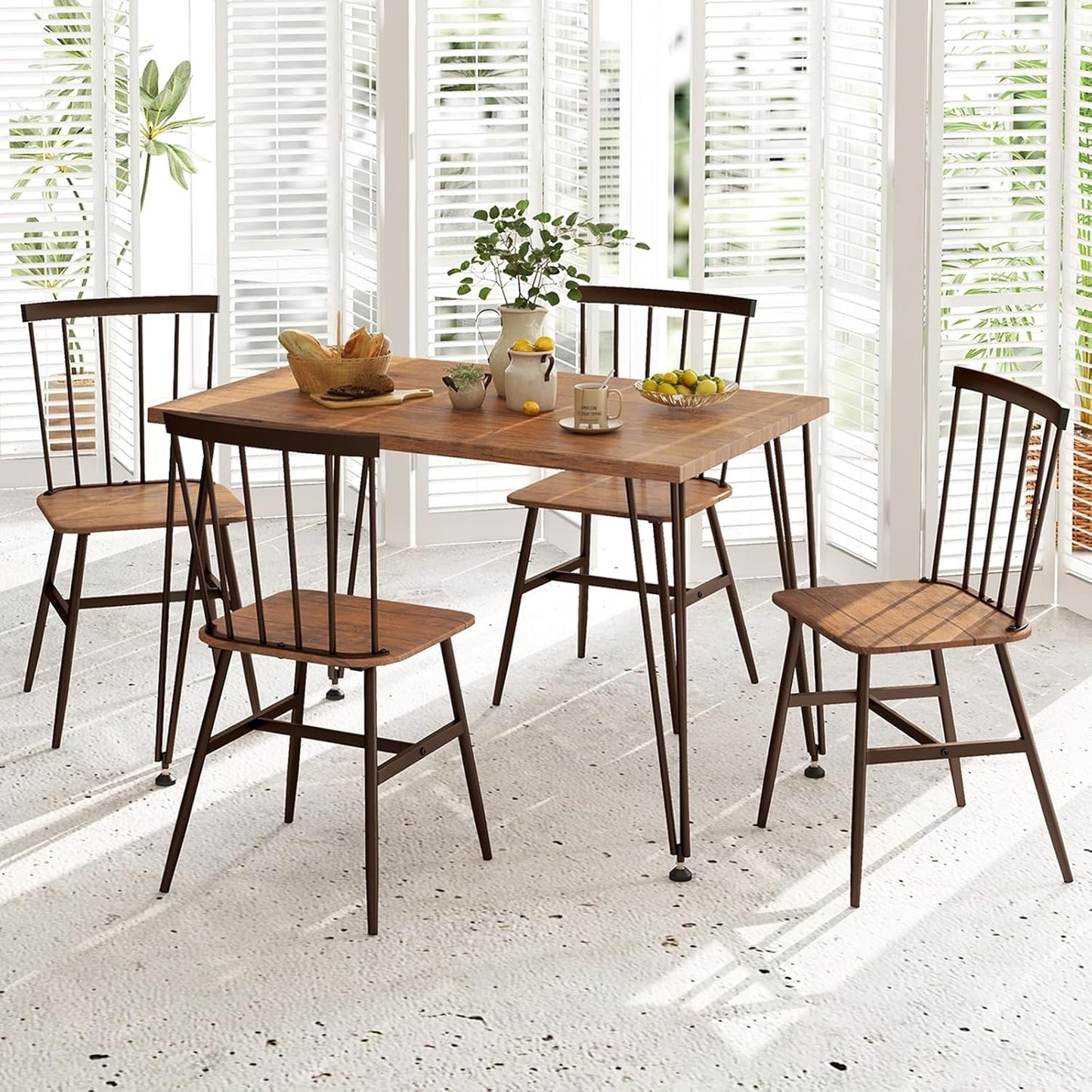Tangkula Dining Table Set for 4, Kitchen Table and Chairs Set of 4 w/Metal Frame, 360° Swivel Feet