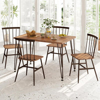 Tangkula Dining Table Set for 4, Kitchen Table and Chairs Set of 4 w/Metal Frame, 360° Swivel Feet