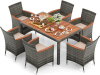 Tangkula 7 or 9 Piece Outdoor Dining Set, Patio Wicker Furniture Set with Acacia Wood Table Top w/Umbrella Hole