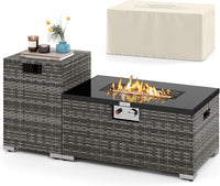Tangkula 2-Piece Outdoor Rattan Fire Table Set 32 Inch Rectangle Gas Firepit with Tank Cover