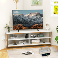 Tangkula Corner TV Stand for TVs up to 65”, TV Console Table w/AC Outlets, USB A Ports, USB C Port