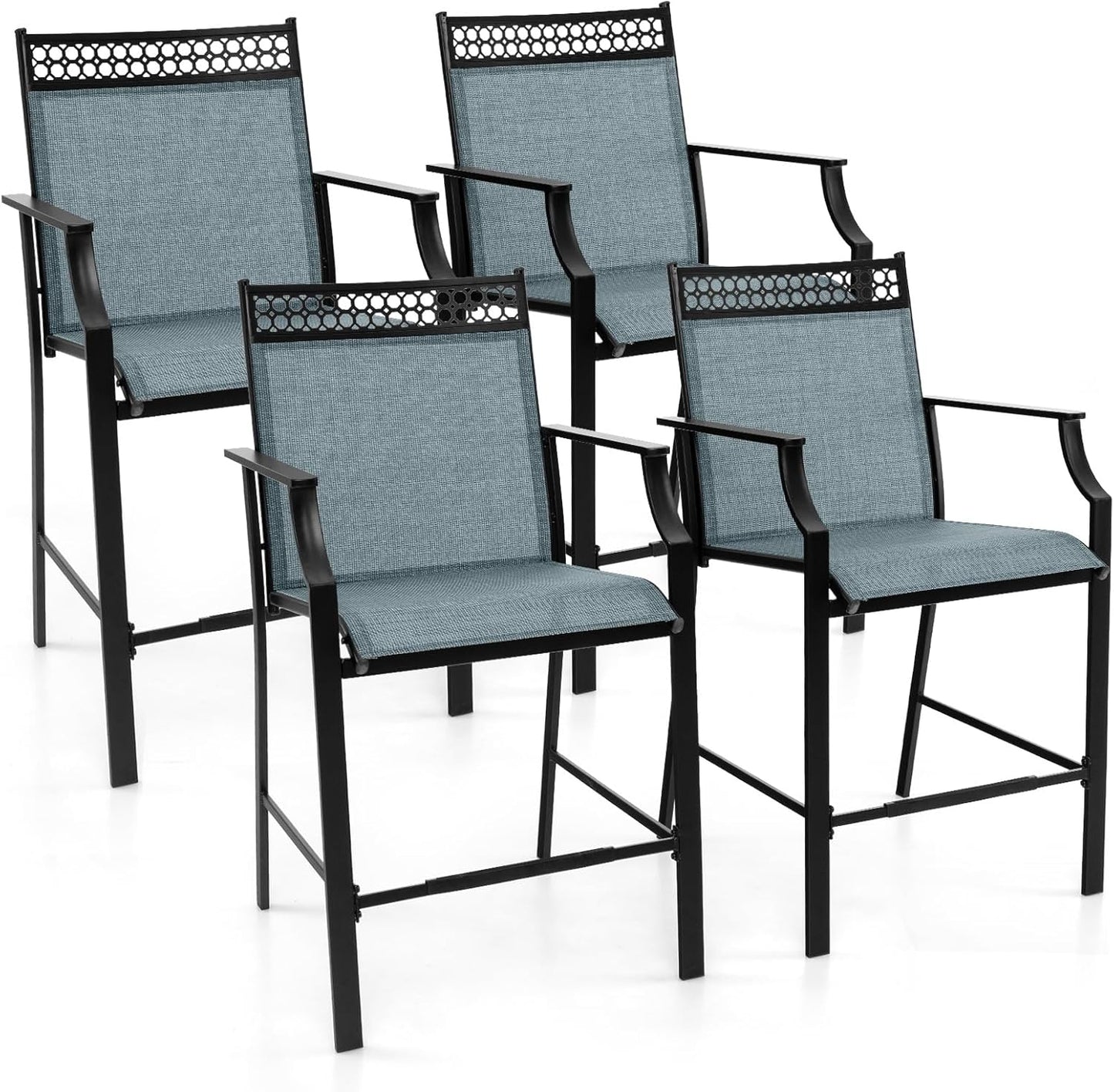 Tangkula Outdoor Bar Stools Set of 2/4, Heavy-Duty Patio Stools & Bar Chairs with Footrest & Armrests