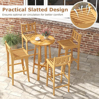 Tangkula Teak Wood Bar Stool, 30” Bar Chair with Footrest & Backrest