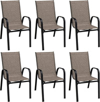 Furniture Set, Outdoor Furniture Set with 6 Stackable Armchairs, 55 Inches Dining Table with 1.5 Inches Umbrella Hole