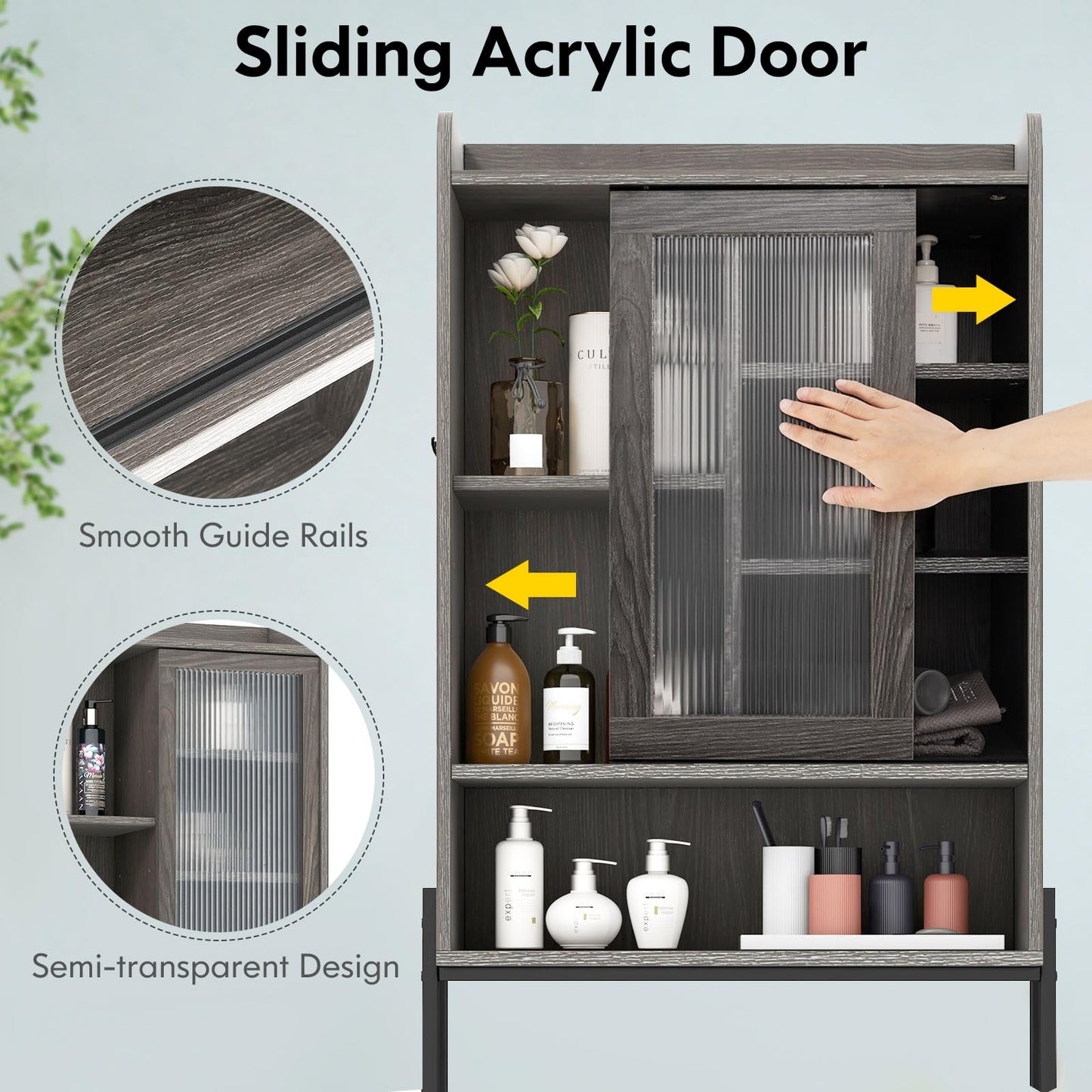 Tangkula Over The Toilet Storage Cabinet, Bathroom Space Saver Organizer Above Toilet with Double Doors & Metal Frame