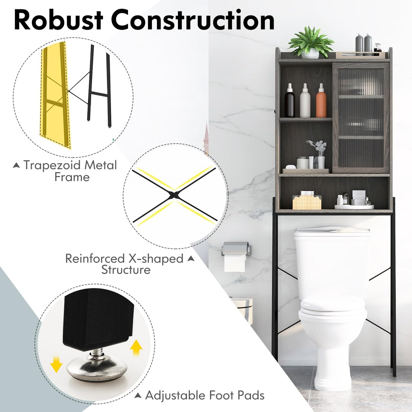 Tangkula Over The Toilet Storage Cabinet, Bathroom Space Saver Organizer Above Toilet with Double Doors & Metal Frame