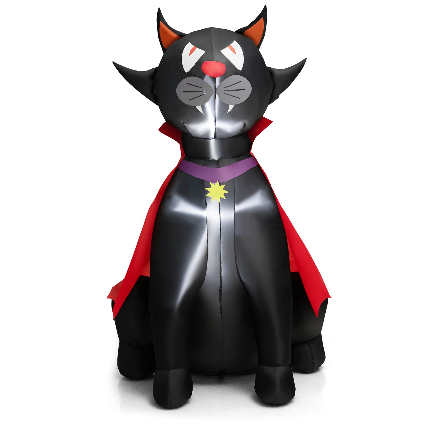 Tangkula 4.7 FT Halloween Inflatable Vampire Black Cat with Red Cloak, Blow-up Holiday Decoration with 2 Built-in LED Lights