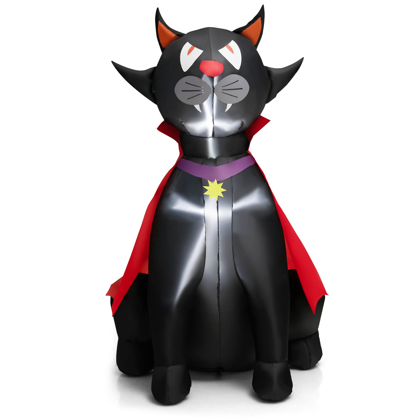 Tangkula 4.7 FT Halloween Inflatable Vampire Black Cat with Red Cloak, Blow-up Holiday Decoration with 2 Built-in LED Lights