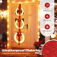 Tangkula Set of 3 Christmas Lighted Wreaths, Pre-Lit Metal Wreaths on Red Ribbon w/ 450 Warm White LED Lights & Bows