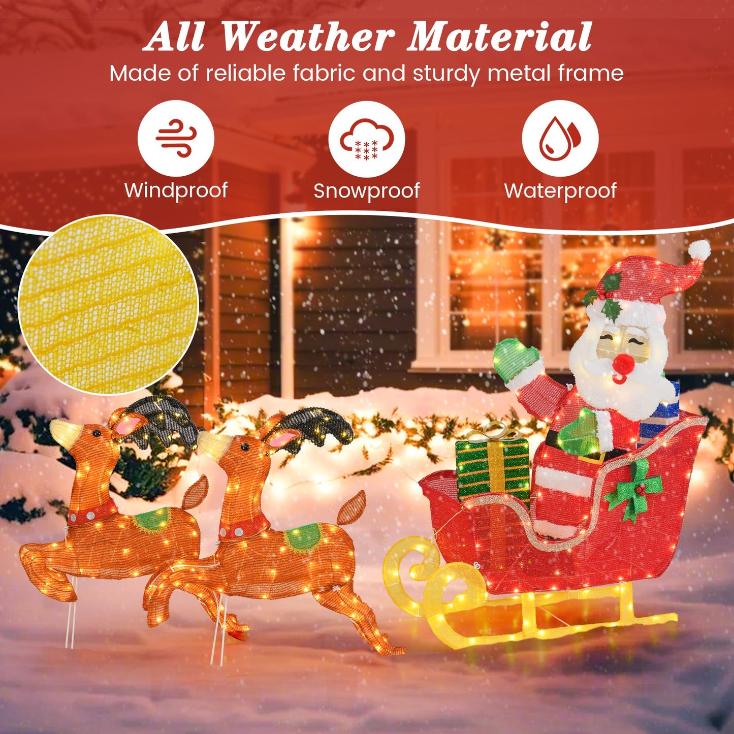 Tangkula 5 FT Christmas Lighted Reindeers with Santa Claus Sleigh, Outdoor Light-up Xmas Decoration Set with 239 LED Lights
