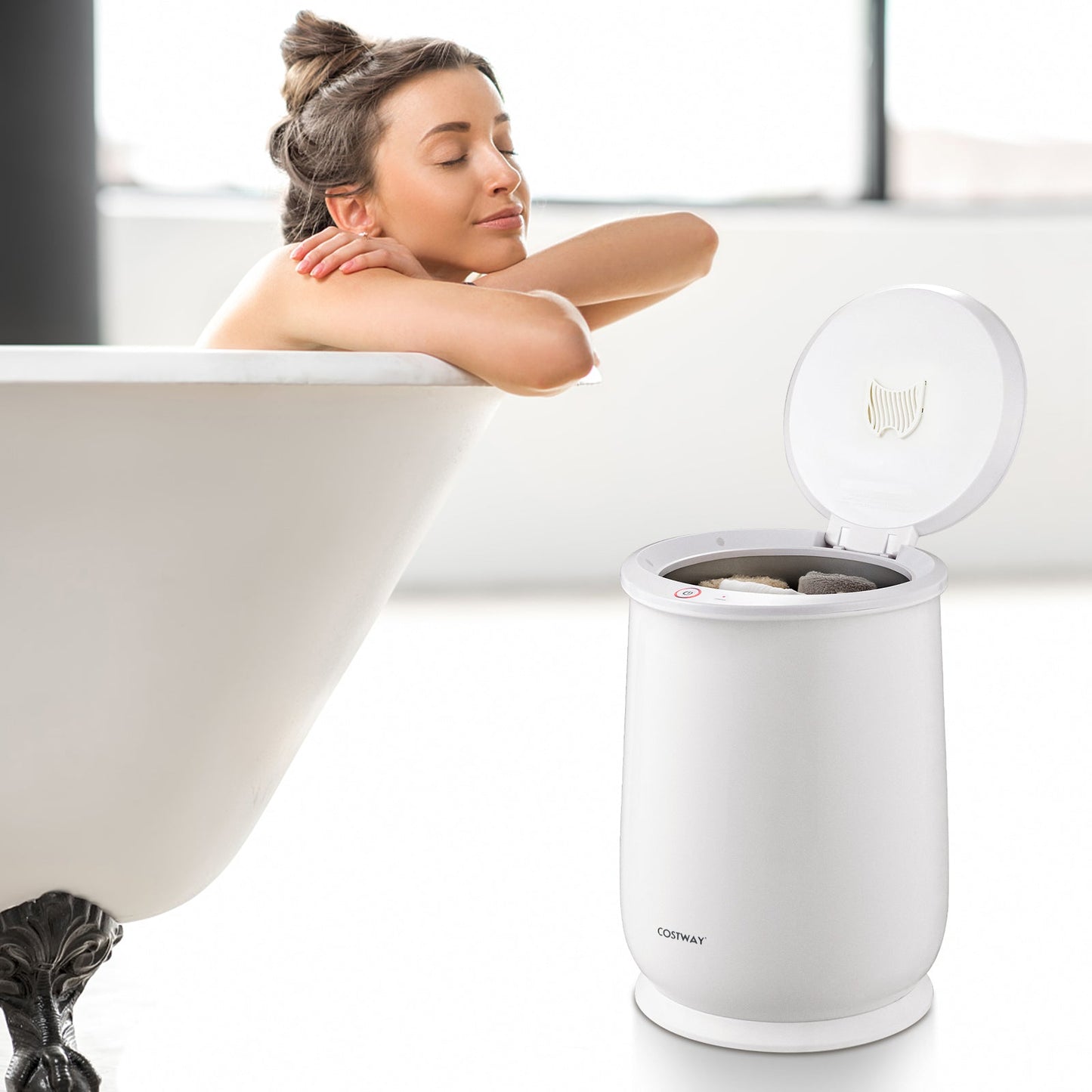 Tangkula 21L Towel Warmer Bucket for Bathroom, Large Towel Warmer w/Flip-Top Lid, 60 Min Auto Shut Off