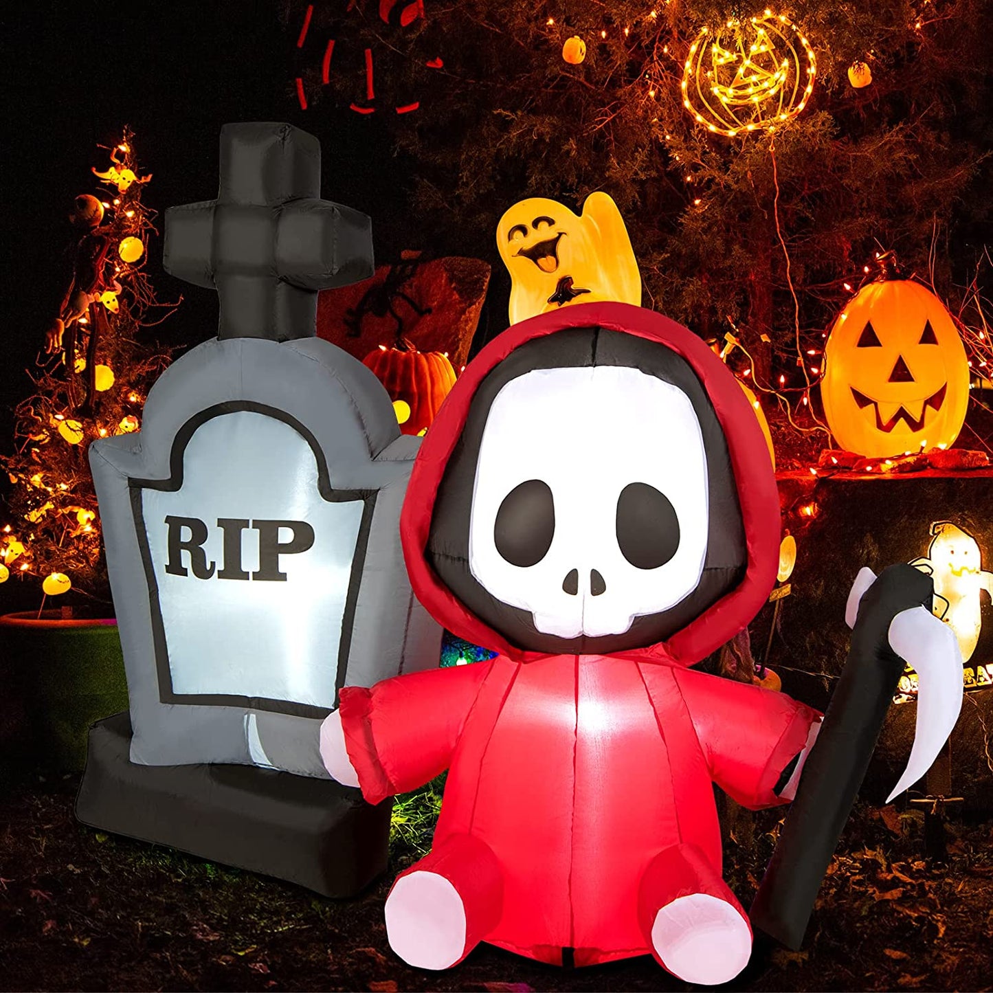 Tangkula 6 FT Tall Halloween Inflatable Ghost Decoration, Outdoor Decoration with Bright LED Lights
