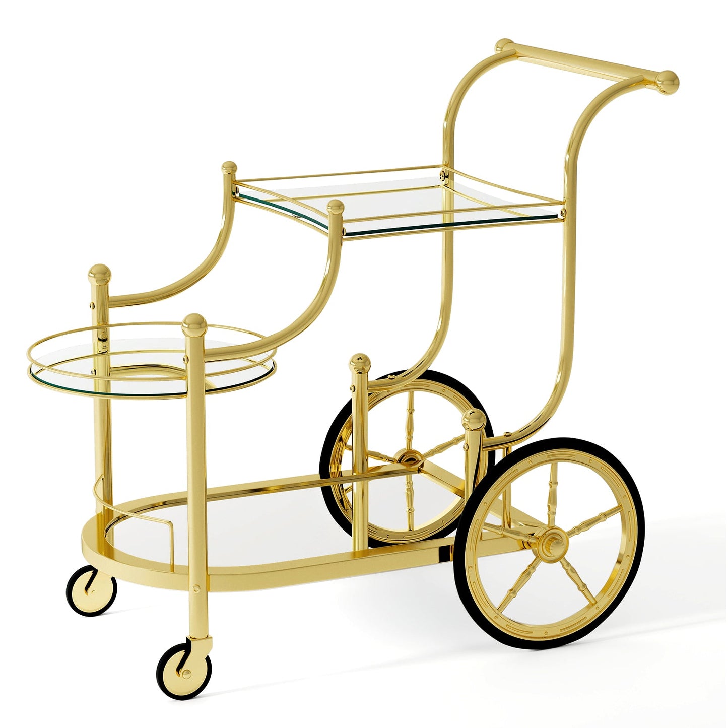 Tangkula Rolling Bar Cart, Metal Serving Cart with Tempered Glass, 3-Tier Glass Bar and Serving Cart