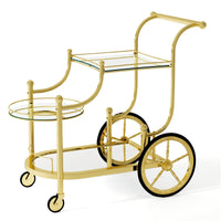 Tangkula Rolling Bar Cart, Metal Serving Cart with Tempered Glass, 3-Tier Glass Bar and Serving Cart