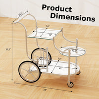 Tangkula Rolling Bar Cart, Metal Serving Cart with Tempered Glass, 3-Tier Glass Bar and Serving Cart