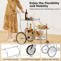 Tangkula Rolling Bar Cart, Metal Serving Cart with Tempered Glass, 3-Tier Glass Bar and Serving Cart