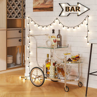Tangkula Rolling Bar Cart, Metal Serving Cart with Tempered Glass, 3-Tier Glass Bar and Serving Cart