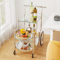 Tangkula Rolling Bar Cart, Metal Serving Cart with Tempered Glass, 3-Tier Glass Bar and Serving Cart