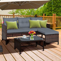 Tangkula Patio Corner Sofa Set 3 Piece, Outdoor Rattan Sofa Set
