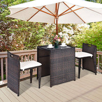 Tangkula 3 PCS Outdoor Rattan Dining Set (Brown)