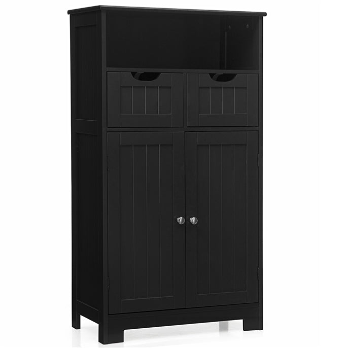 Tangkula Bathroom Floor Cabinet, Storage Cabinet w/One Open Shelf Two Doors and Two Adjustable Drawers, Standing Cupboard for Kitchen