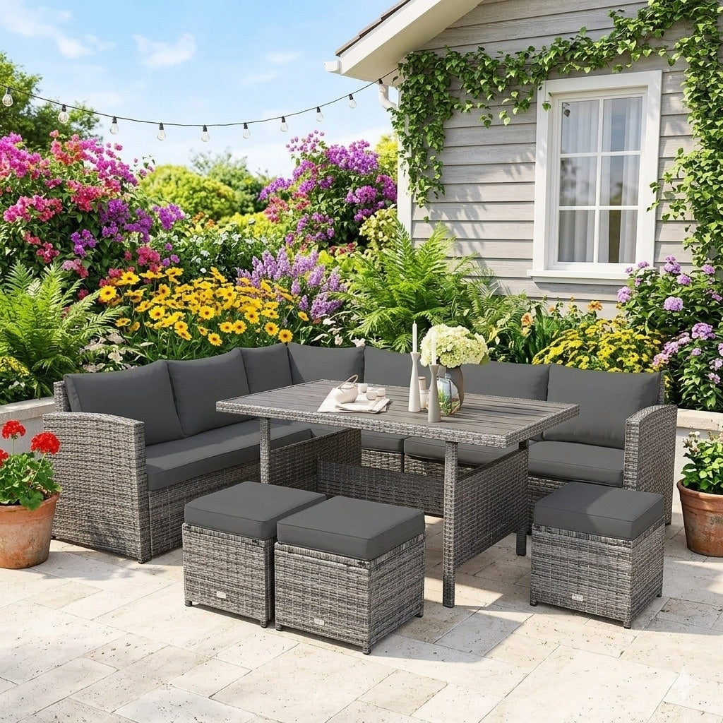 Ensemble de meubles de patio 7 pièces, ensemble de canapés d'extérieur en rotin avec coussins