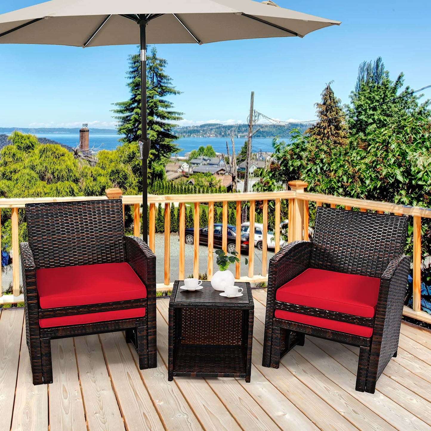 Tangkula 5 Pieces Patio Rattan Furniture Set, Outdoor Conversation Set