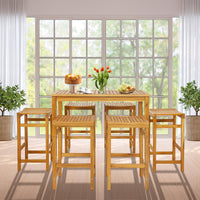Tangkula 5 Piece Outdoor Acacia Wood Bar Table Set, 45" Rectangular High Top Table with 4 Saddle Seat Bar Height Stools