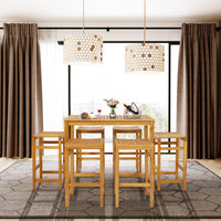Tangkula 5 Piece Outdoor Acacia Wood Bar Table Set, 45" Rectangular High Top Table with 4 Saddle Seat Bar Height Stools