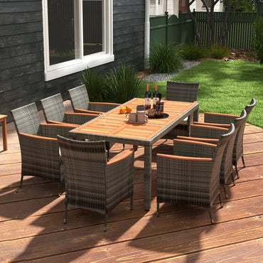 Tangkula Ensemble de salle à manger de patio 9 pièces, mobilier d'extérieur en bois d'acacia et rotin